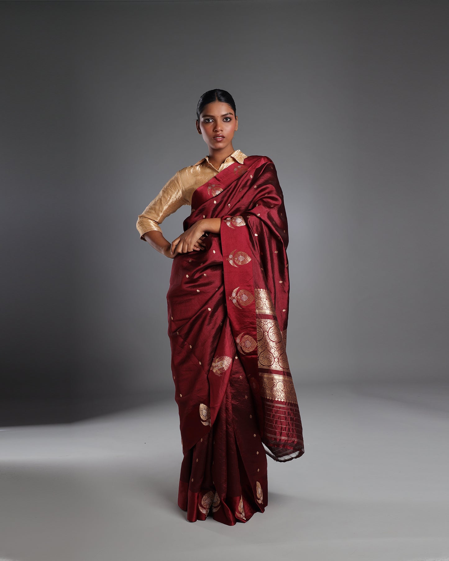 Rare Ruby Red Katan Silk Banarasi Saree with Heavy Gold Pallu