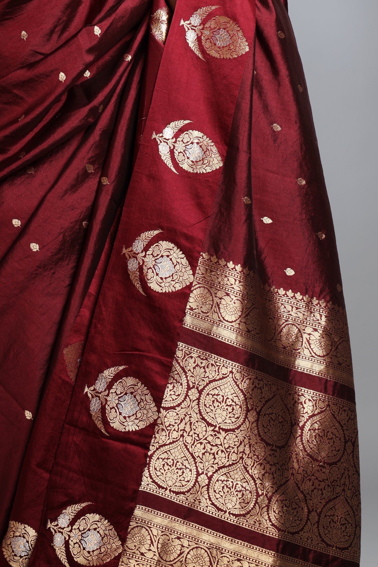 Rare Ruby Red Katan Silk Banarasi Saree with Heavy Gold Pallu