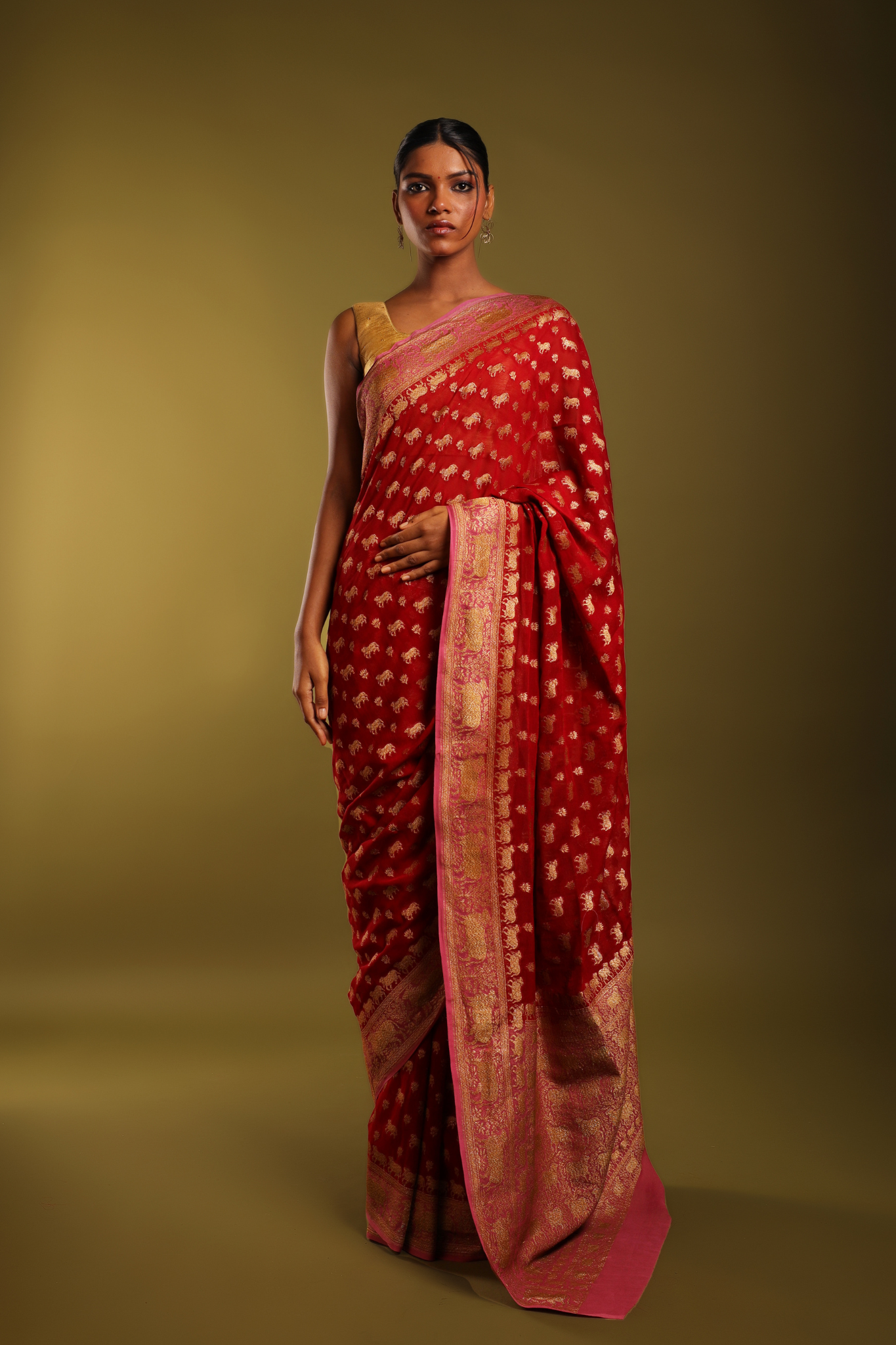 Ruby Red Khaddi Silk