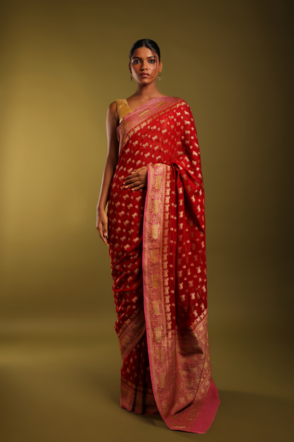 Ruby Red Khaddi Silk