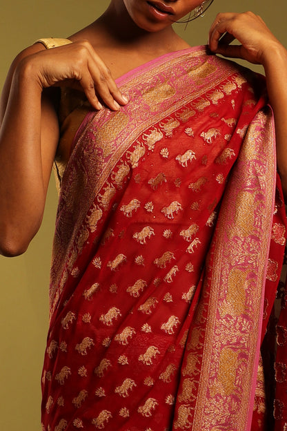 Ruby Red Khaddi Silk