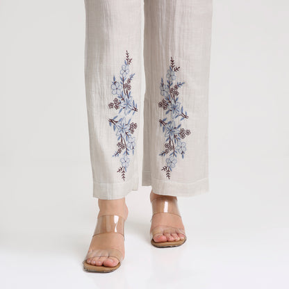 Chikankari Angarkha Co ord in Silver Silk tissue with Blue and Maroon embroidery