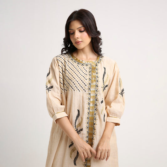 Chikankari Co ord in Champagne Tissue with Moss Green n Black embroidery