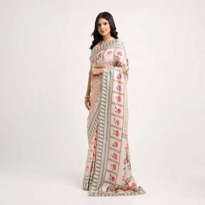 ‘Botanica Privée’ Blush & Sage Green Georgette Painterly Saree