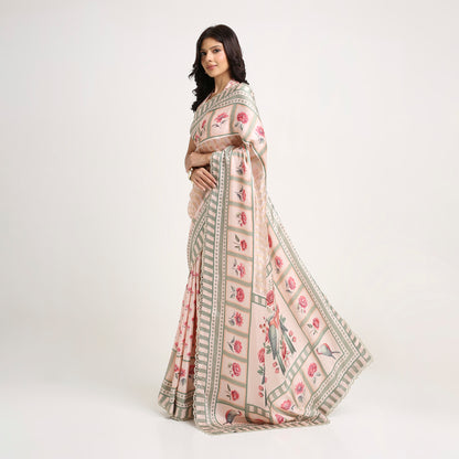 ‘Botanica Privée’ Blush & Sage Green Georgette Painterly Saree
